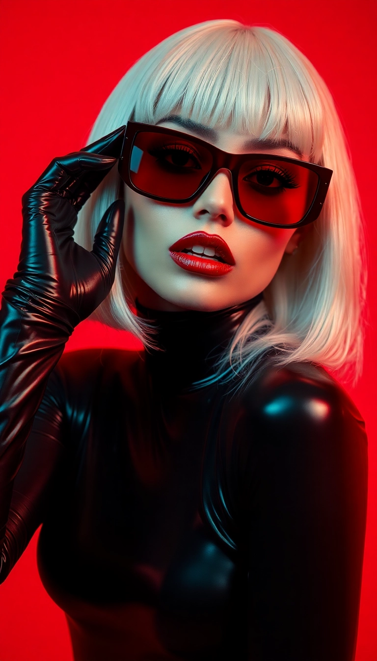 Free AI Y2K Woman Fashion Model in Black and Red iPhone Exquisite Background